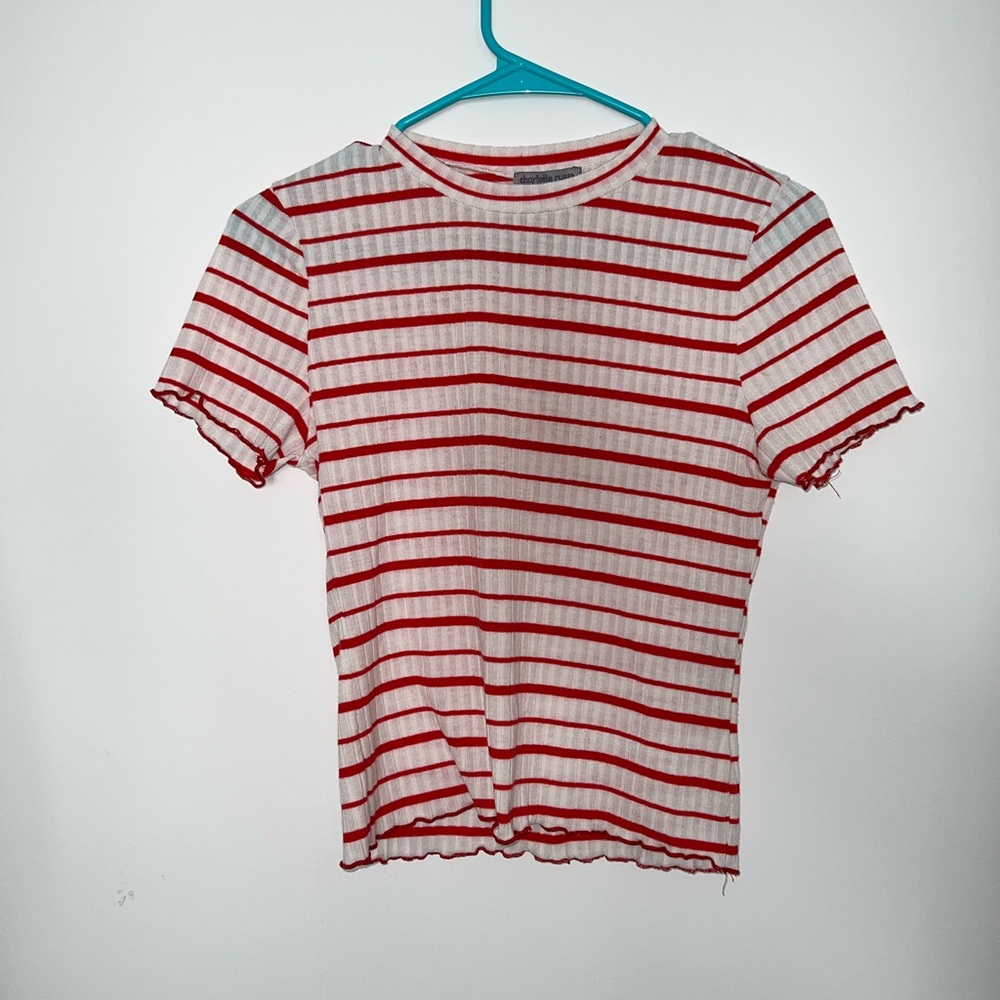 Orange and White Striped Blouse. Has a lot of stretch in it.